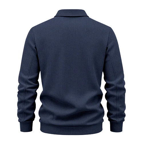 Men's Waffle Knit Zip Up Jacket Lapel Collar Full Zip Casual Coat Solid Color Long Sleeve Daily Outerwear