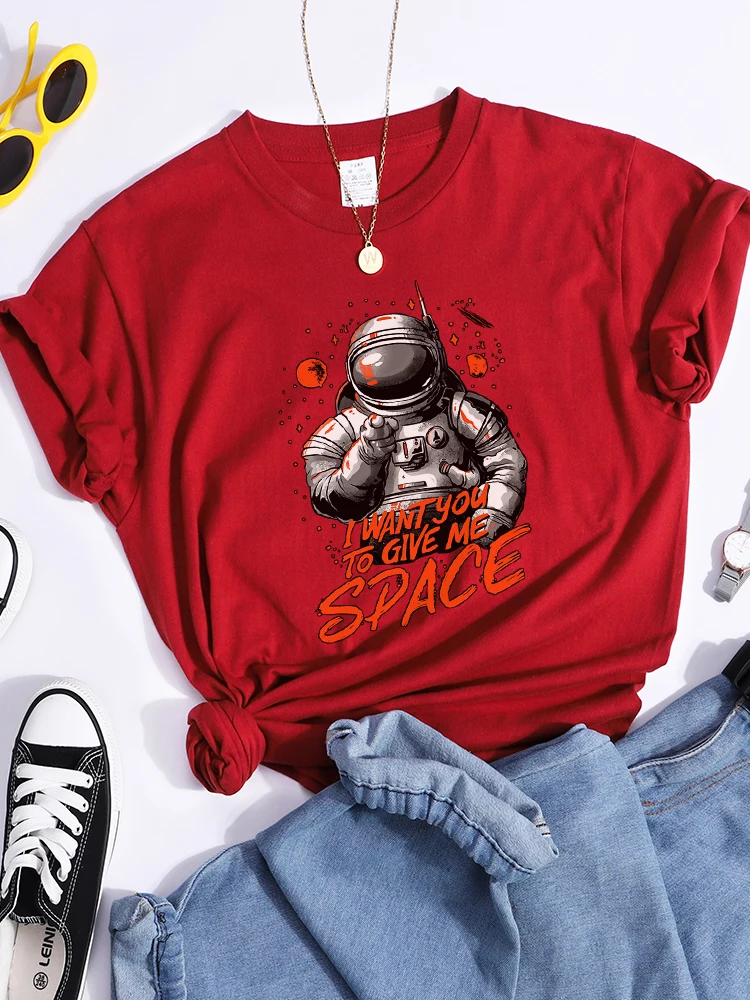 I Want You To Give Me Astronaut Print Women T Shirt Fashion Cool Tshirt Street Soft Sport Tops Summer Comfortable T-Shirt Female