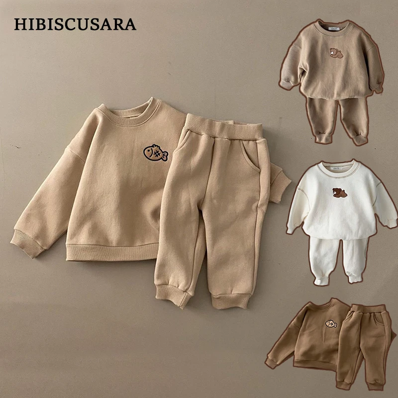 

Autumn Spring Boys Girls Sweat Suit Bear FishEmbroidery Kids Casual Tracksuit Long Sleeve Sweatshirt Pants 2pcs Sets 0-3 Yrs