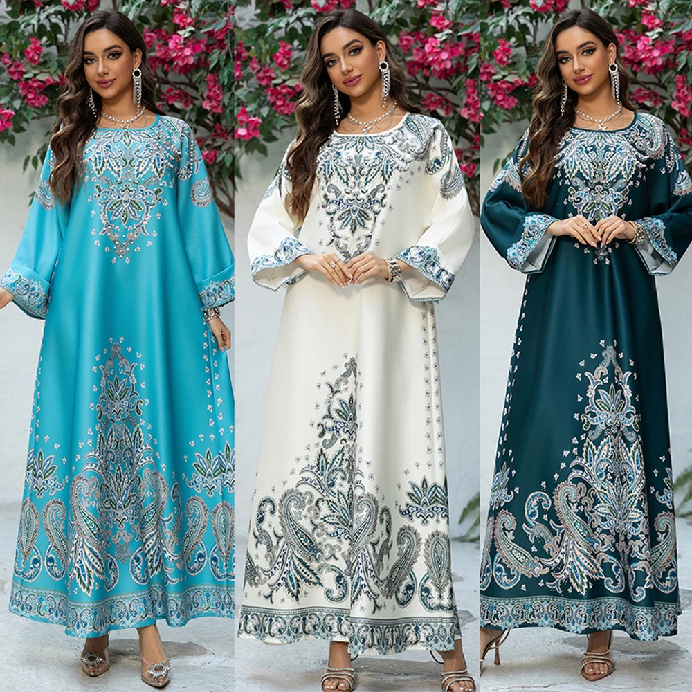 

Blue Green Prayer Clothing Woman Luxury Abaya Dubai With Diamond Pearl 2025 Djellaba Girl Women's Dresses Muslim Maxi Dress Sale