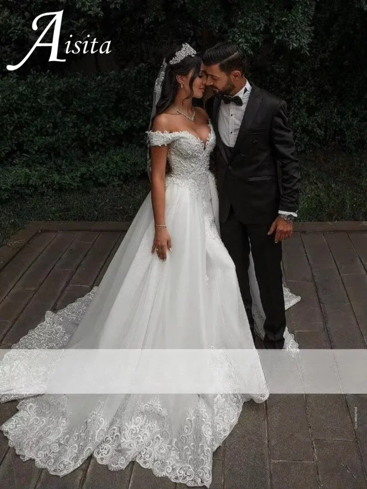 Vintage Mermaid Tulle Wedding Dresses Sweetheart Off The Shoulder Lace Appliqued Bridal Gowns Over skirt Vestido de novia