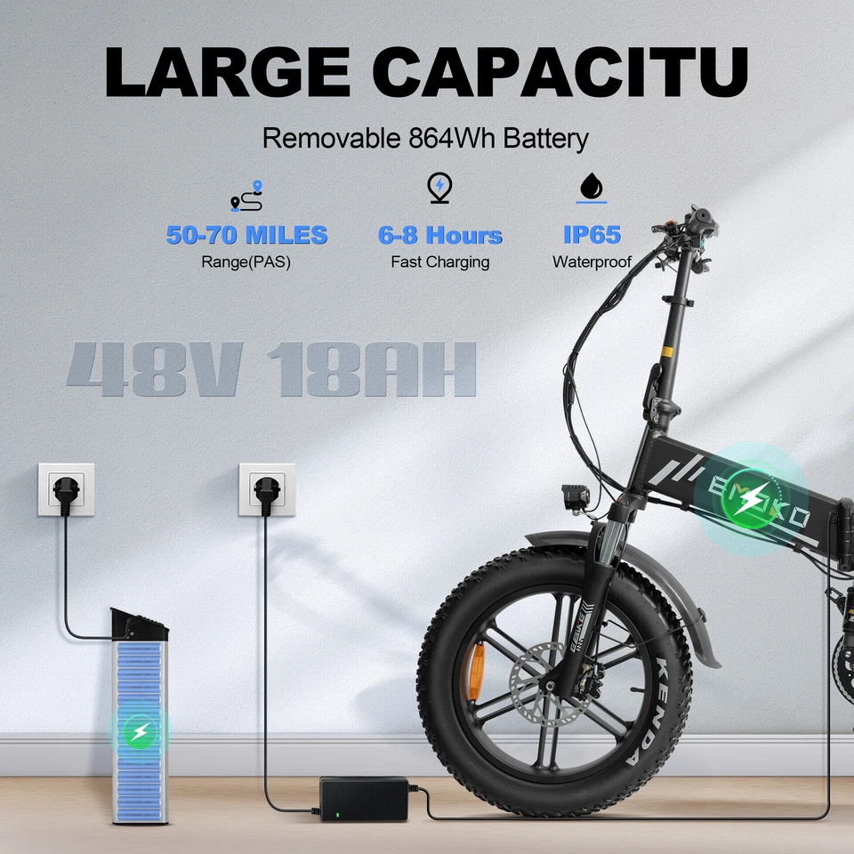 Electric Bike EC20 1000W Motor 48V18AH Battery Hydraulic Brake Mountain E-Bike 20 Inch Tire All-Terrain Off-Road Electric Bicycl image 6