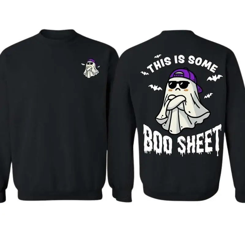 

Funny Ghost "This Is Some Boo Sheet" Sweatshirt for Women,Halloween & Spooky Season Crewneck Pullover,Humorous Costume Party Top
