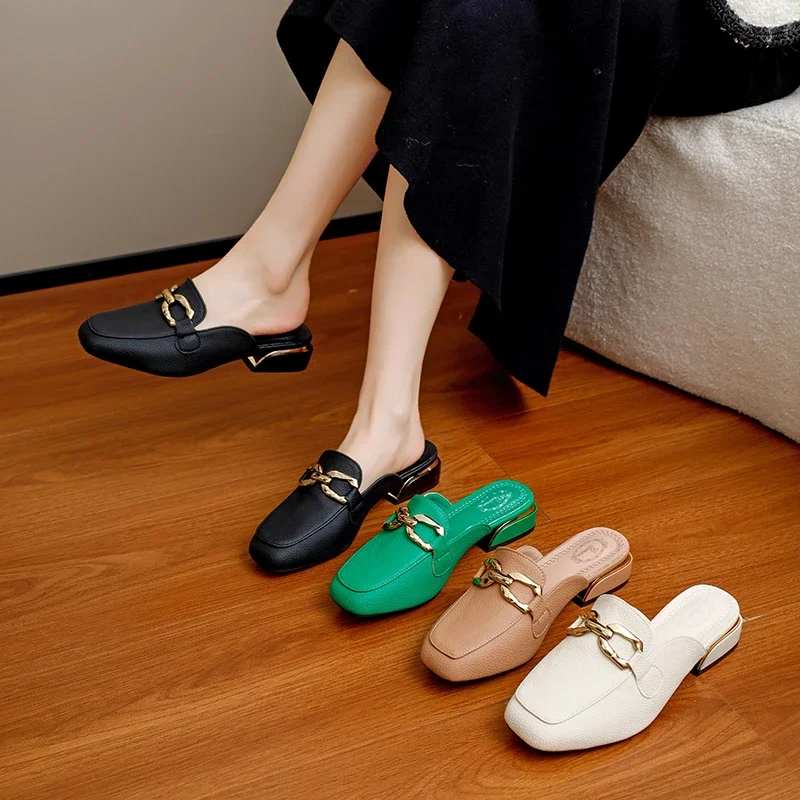 2024 Spring Summer Women Mules Shoes Brand Slippers Fashion Round Toe Bowknot Baotou Straw Plaited Article Fisherman Slippers