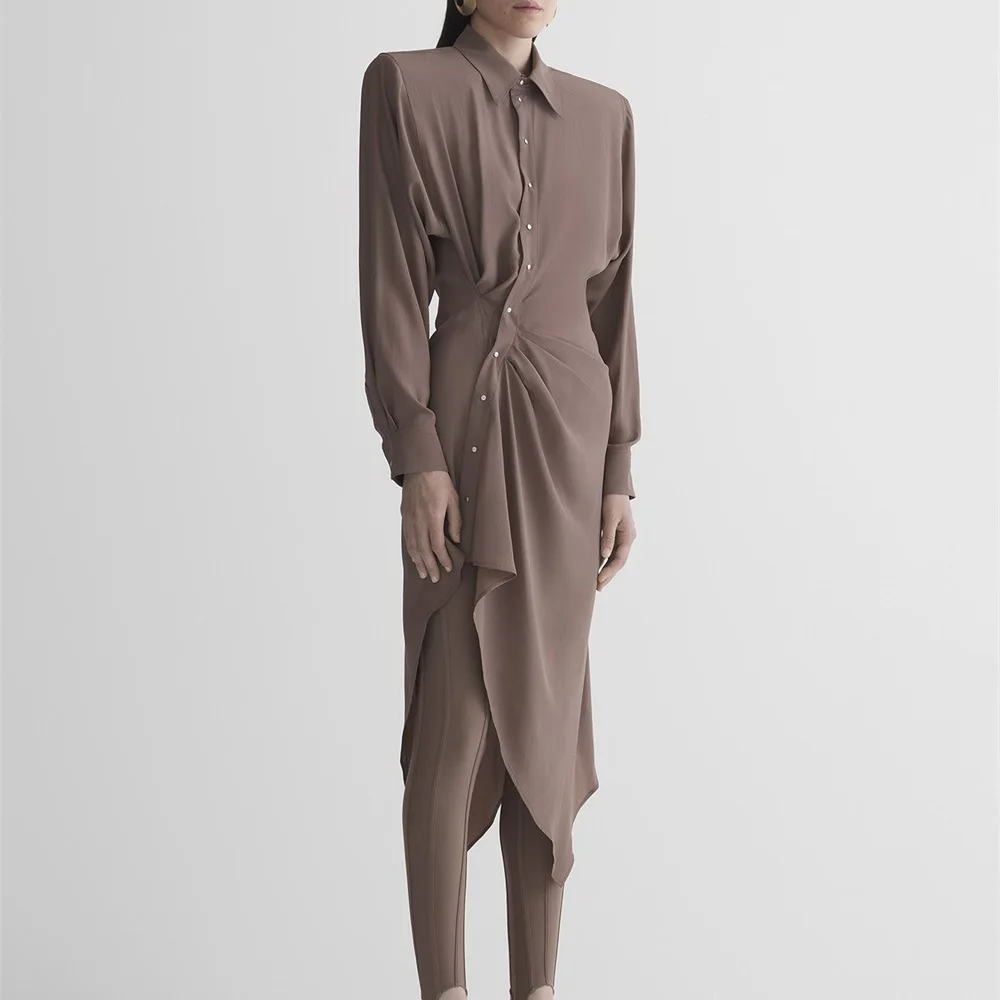 Robe chemise en Satin pour femmes, irrégulière, de banlieue, ajustée, Style Y2K, nouvelle mode, haute qualité, plissée, robe de soirée, hiver 2025