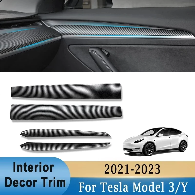 Center Console Dashboard Cover Wrap & Front Door Inner Armrest Panel Trim For Tesla Model 3 / Y Interior Decor ABS Stickers