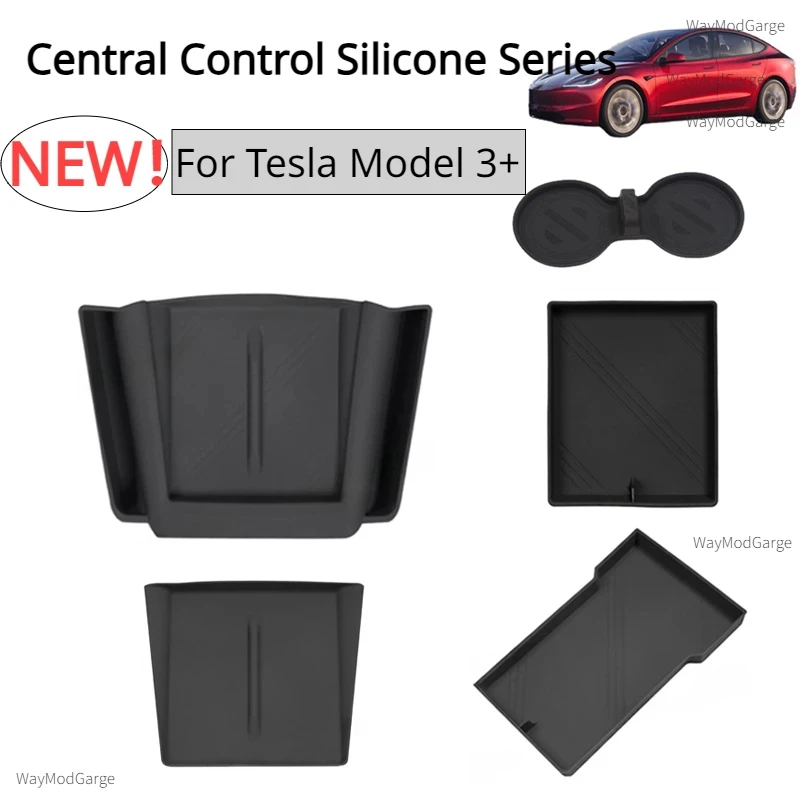 Central Control Storage Pad for Tesla Model 3 Highland 2024 Silicone Water Cup Mat Armrest Box Lower Storage Pad Car Accessories