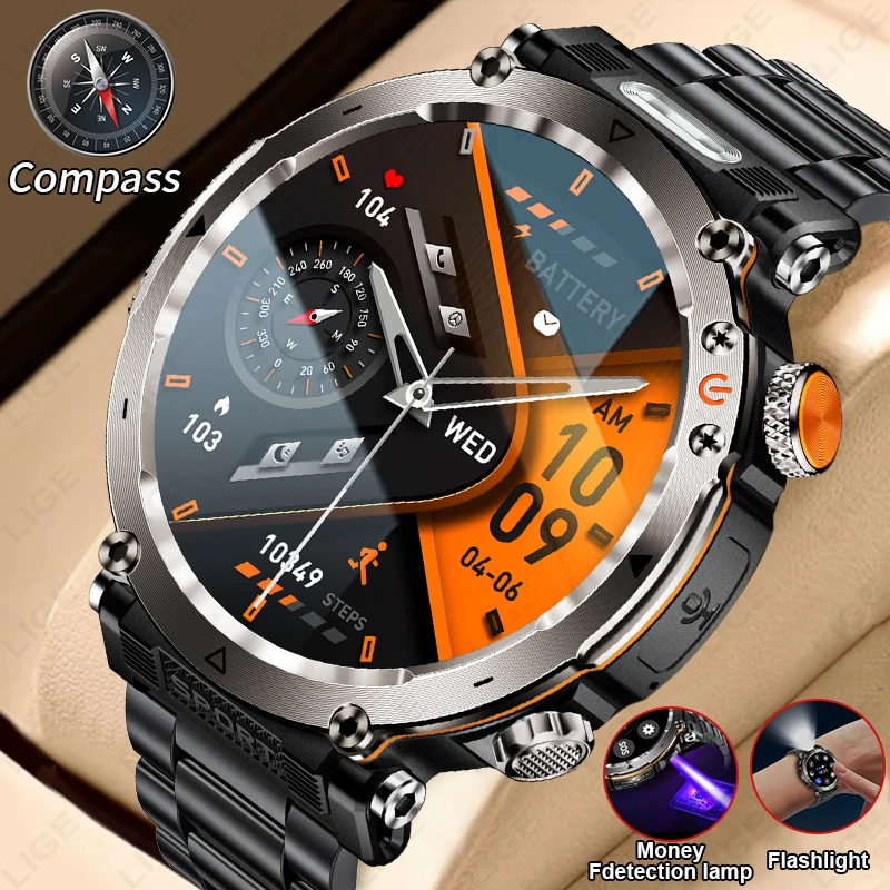 

LIGE Новые водонепроницаемые умные часы 600 мАч Умные часы для верховой езды на открытом воздухе Компас Фонарик с пульсометром Bluetooth Вызов Спортивные умные часы