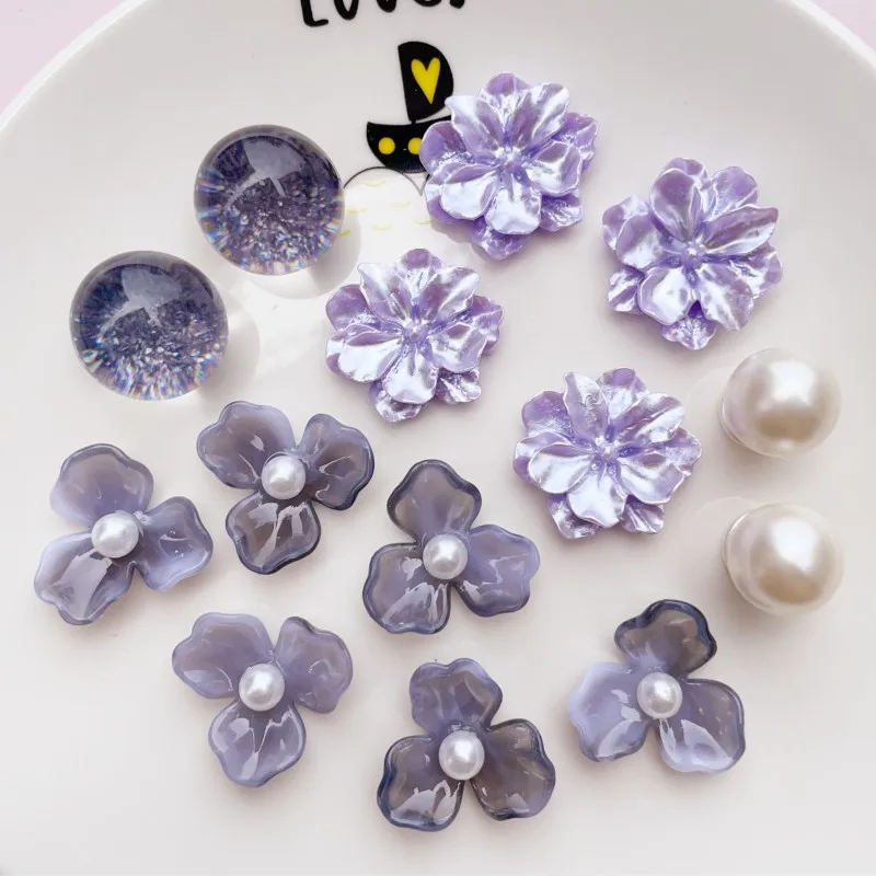 Luxury Purple Pearl Flowers Series Women Fashion Shoe Charms Set Accessories Hole Shoe Buckle Summer 3D Resin DIY Decorations