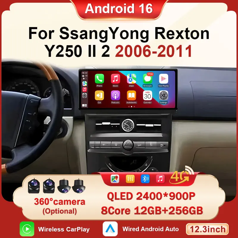 Car Stereo Radio For SsangYong Rexton Y250 II 2 2006-2011 Android 16 Multimedia GPS Navigation BT Player Wireless Carplay Auto