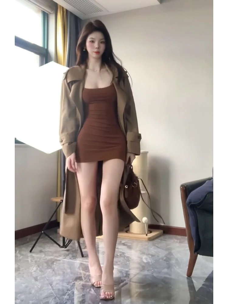 Strive Elegant Double-Row Button Stand-Collar Windbreaker Women's Vintage Spring Coat with Belt Large Size Fashionable Outerwear