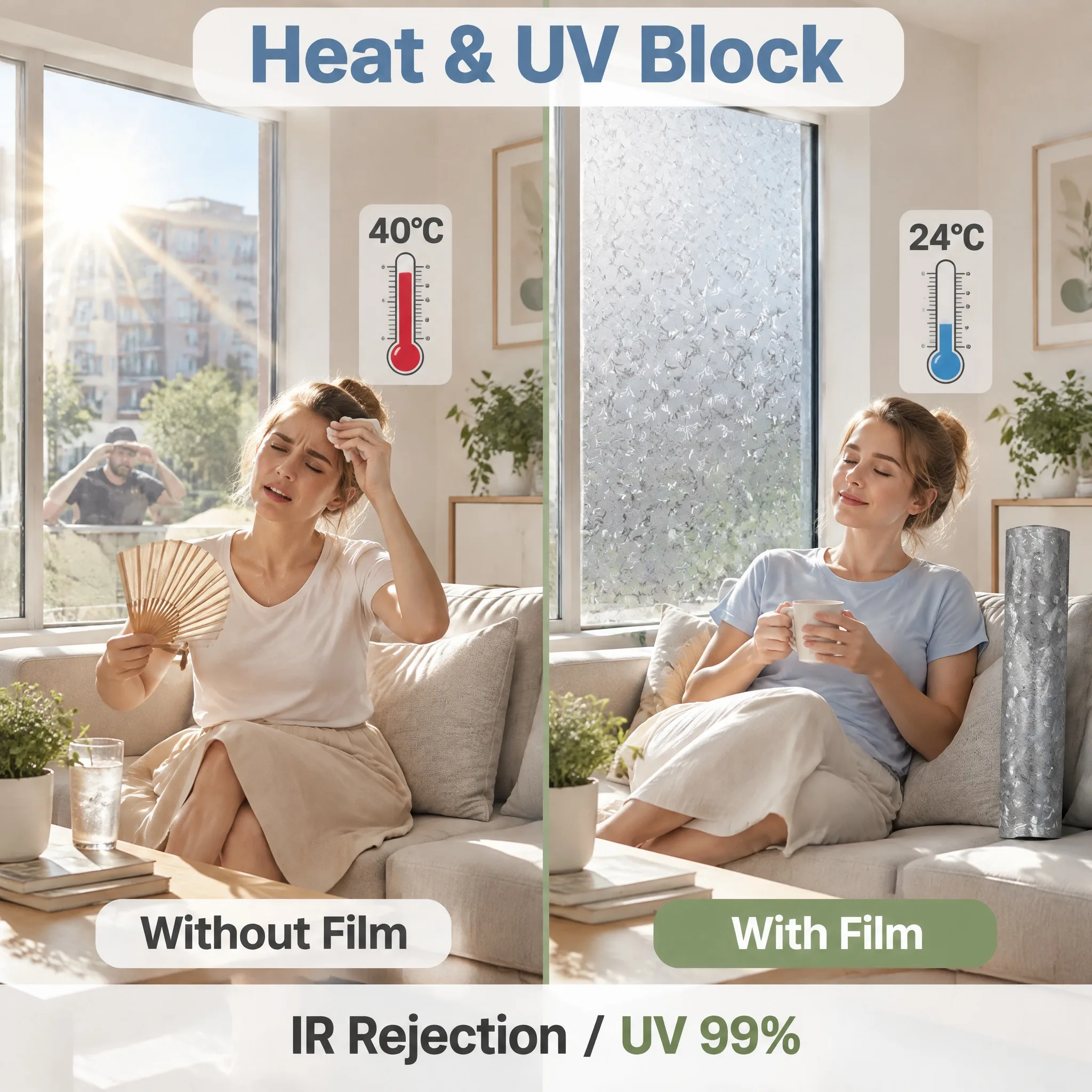 Privacy Frosted Window Film Decorative Translucent Window Cover Static Cling Window Sticker for Living Room for Office
