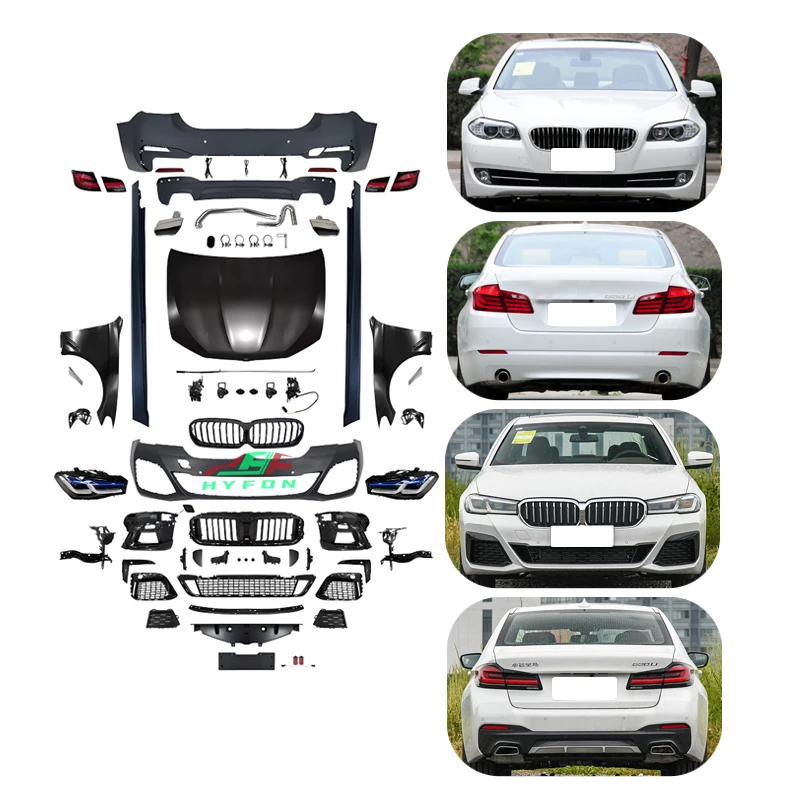 

Для BMW 5 серии F10 F11 F18 2010-2017: Обновление до стиля G38 LCI M5 (2023), комплект обвеса и фары, установка без повреждений, подключение и работа (Plug and Play)