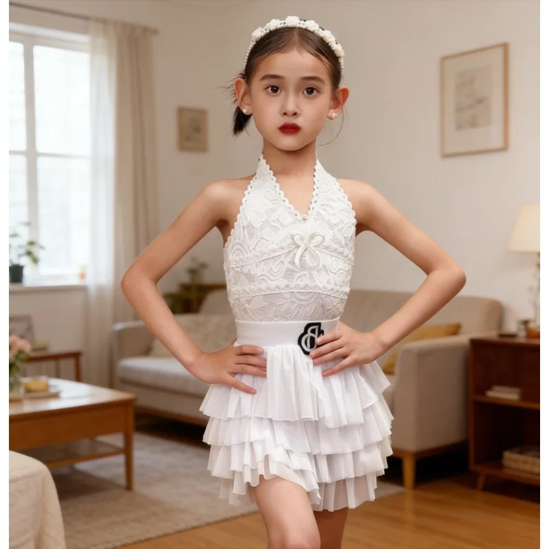 

2026 New Summer Girls Latin Dance Costume Kids Advanced Practice Outfit Children Performance Competition Dancewear Set for Girls