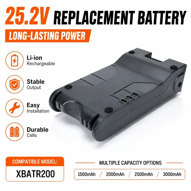 

3000mAh High Capacity Li-ion Battery for Shark XBAT200 25.2V Long Runtime Extra Long Battery Life Replacement Battery