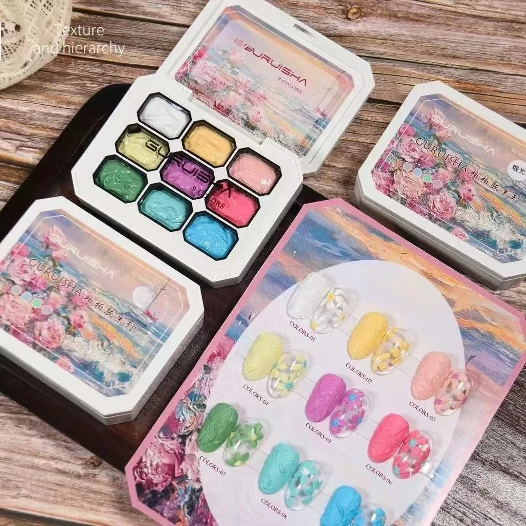 Macaron ยิปซั่มเล็บเจลสีชมพู 3D ประติมากรรมยิปซั่มเล็บเจลสร้างสรรค์ทรายดอกไม้การสร้างแบบจําลองเล็บ UV เจลเคลือบเงา