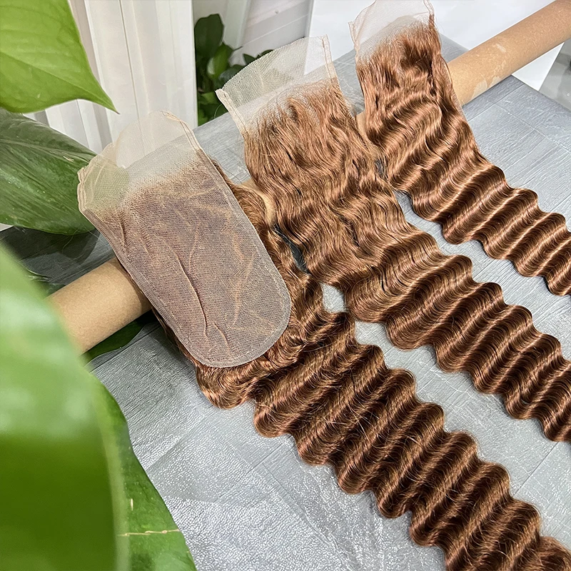 #30 Color Deep Wave 4x6 Transparent Lace Closure 100% Human Hair Melt Skin Pre Plucked Invisible Lace 100% Raw Virgin Human Hair