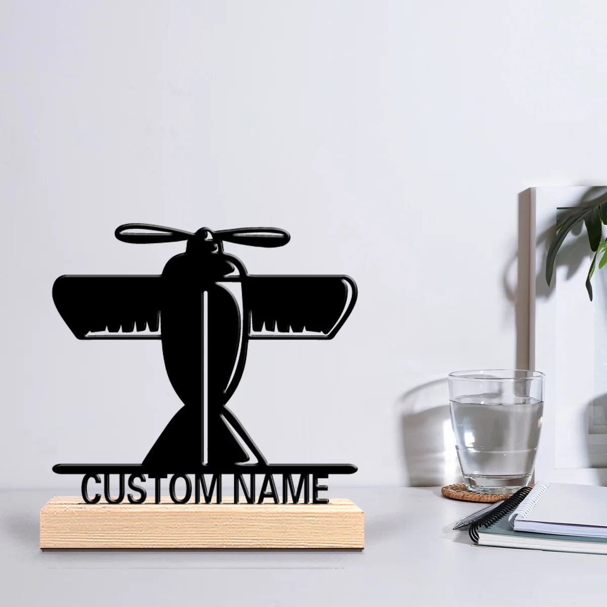 1pc New Design Personalized Custom propeller aircraft Metal Statues With Wooden Base Tabletop Decoration AccentAviation Enthusia