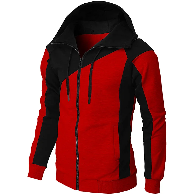 Trendy And Fashionable Color Blocking Splicing Slim Fit Hooded Sweatshirt Men's Long Sleeved Sports Jacket