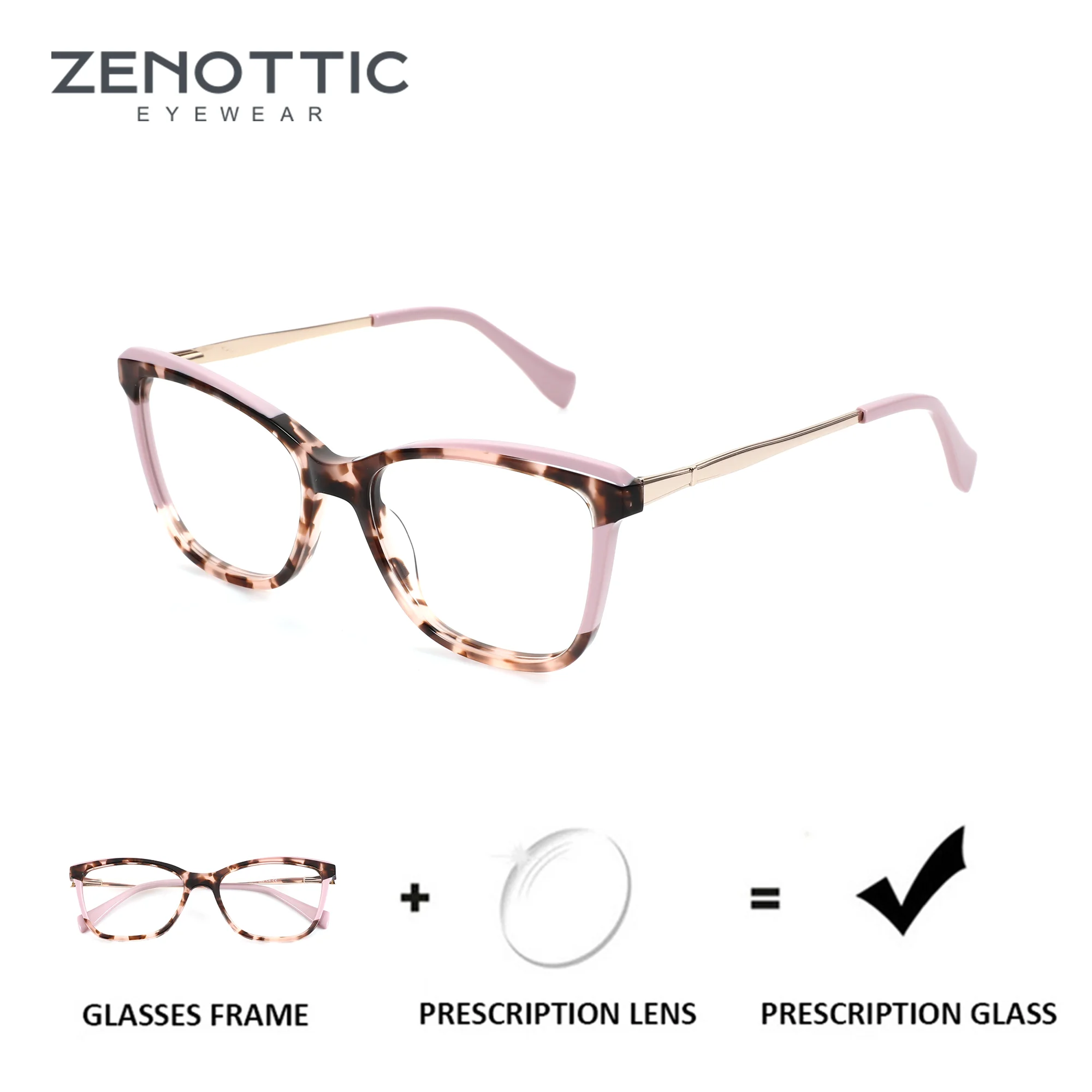 ZENOTTIC M Size Butterfly Acetate Myopia Prescription Glasses For Women Blue Light Myopia Graduated Eyeglasses  Multifocal Lens