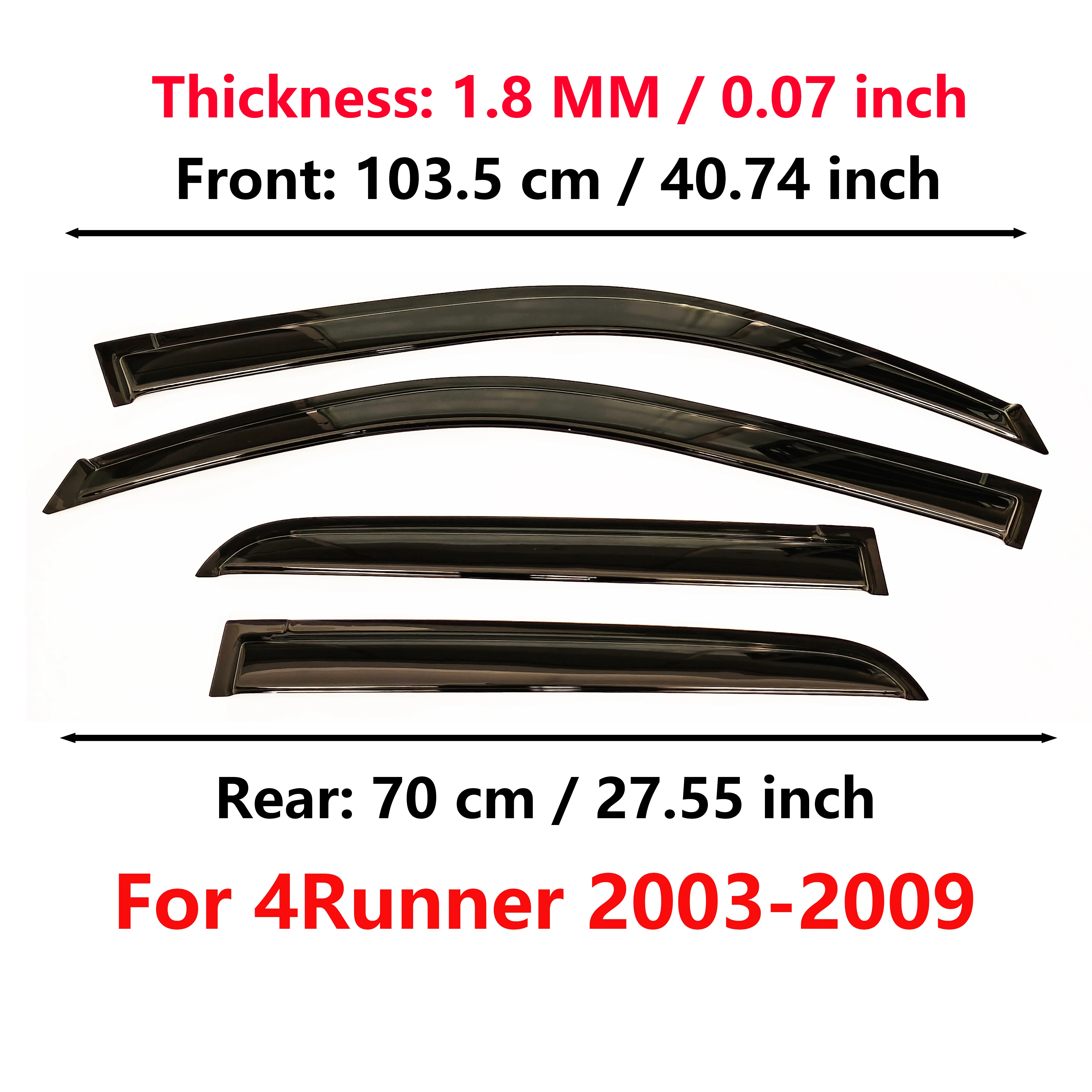 4Pcs 1.8mm Car Window Visors for Toyota 4runner 2003-2009 Side Window Rain Guards Sun Wind Deflectors, Black Vent Visors Weather