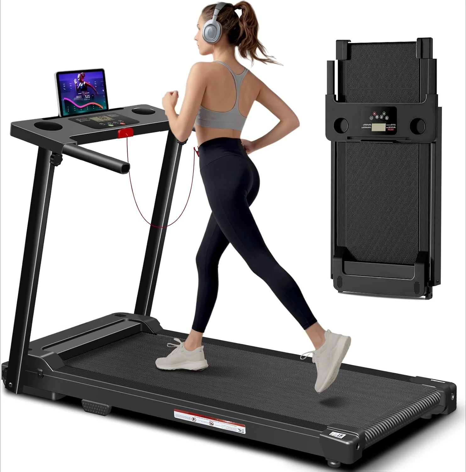 Compact Portable Foldable Electric Treadmill for Home & Office, LED Display Screen, Max 300-LB Weight Limit, Supports Daily Walking & Running Workouts