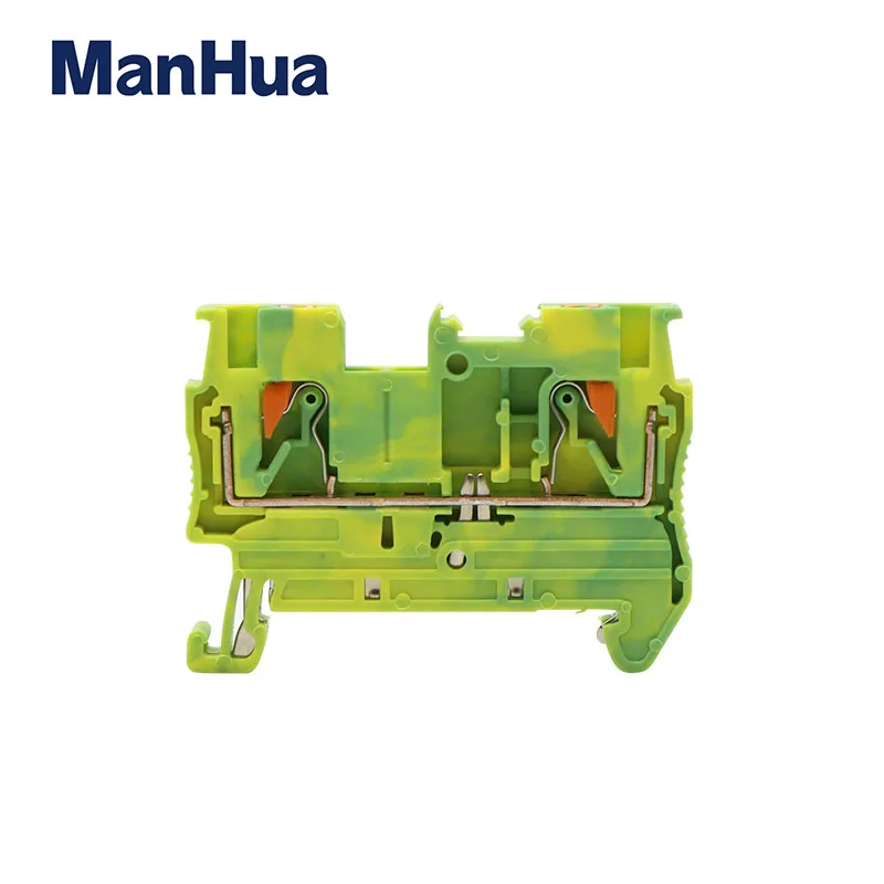 ManHua 10Pcs Din Rail Ground Terminal Block PT2.5-PE Spring Connection Feed Through Push In PT2.5-PE Wire Conductor