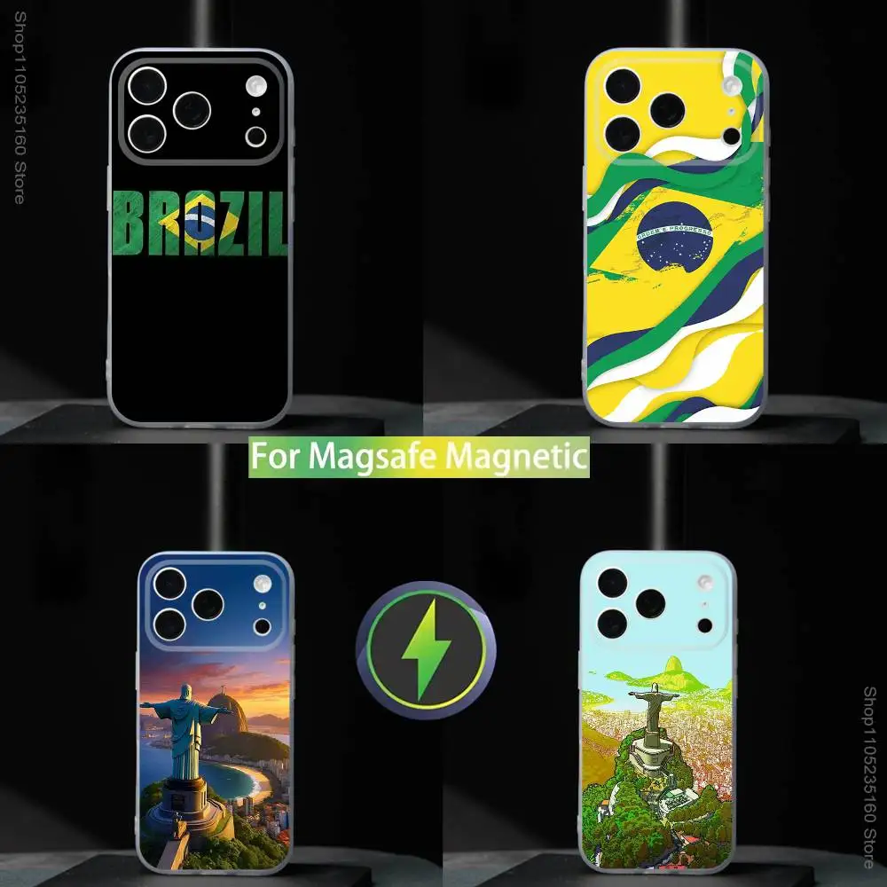 

Brazil Brazilian Flag Map For iPhone 17,16,15,14,13,12,11,Pro,Max,Plus,Mini,SE4,E Magnetic For Magsafe Wireless Phone Case
