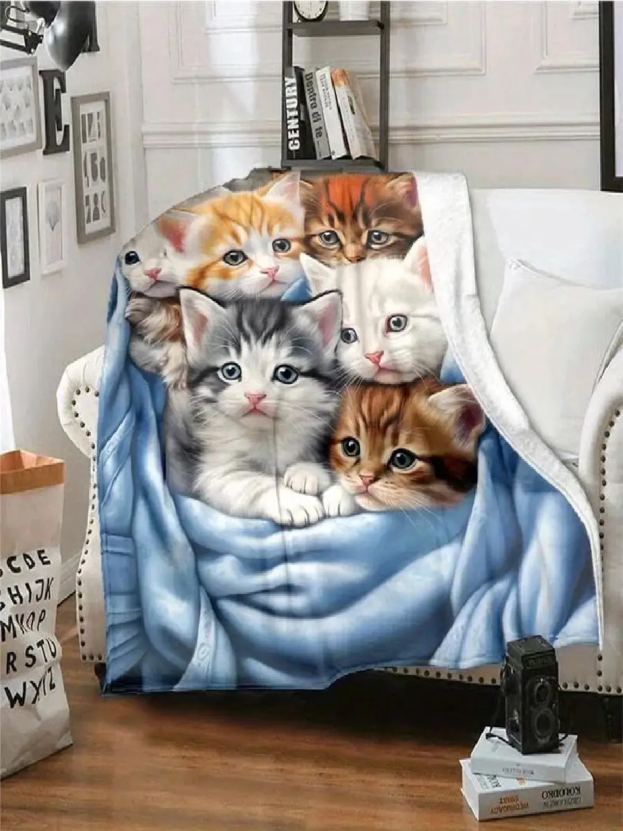 Cute Cat Lightweight Flannel Throw Blanket for Bed Sofa Travel Camping Living Room Office Chair  pc