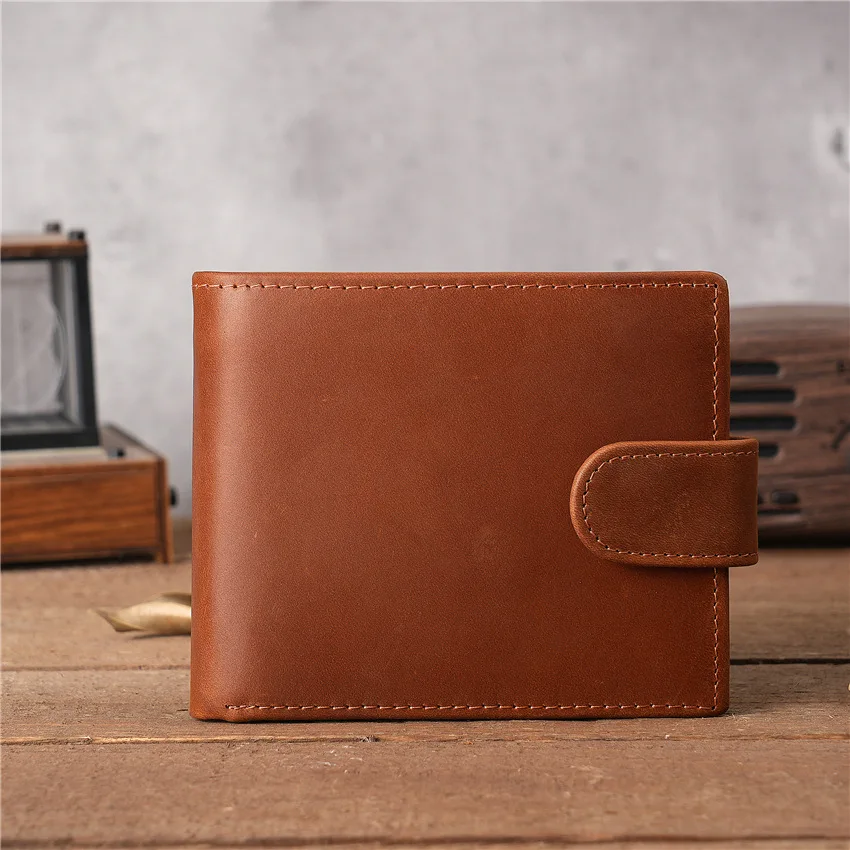 Genuine Leather Men's Wallet Short Wallet Top Layer Cowhide Multi-Card Bit 2 Fold Men's Wallet Coin Purse Button Vintage