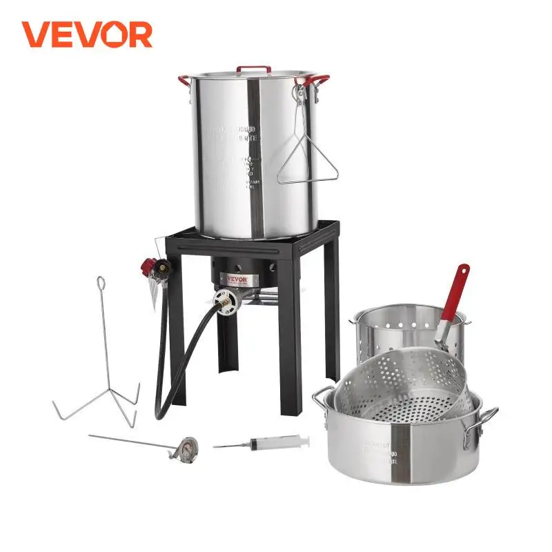 VEVOR Gas One Turkey Fryer Propane Burner Complete Kit 30 Qt. Turkey and 10 Qt. Fish Fryer Boiler Steamer Set, 50,000 BTU Burner