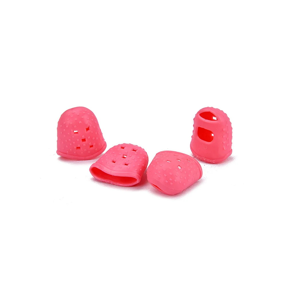 

4 Pcs Silicone Finger Cot Reusable Protectors Guitar Covers Guards Pink Thumb Fingertip