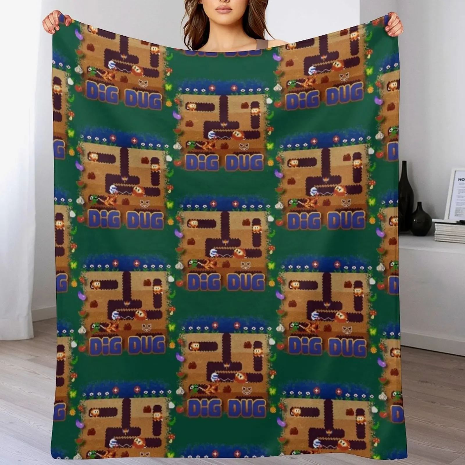 

Birthday Girl Dig Dug Computer Gaming Vintage Style Throw Blanket Shaggy Furry Soft Blanket for Bedroom Living Room