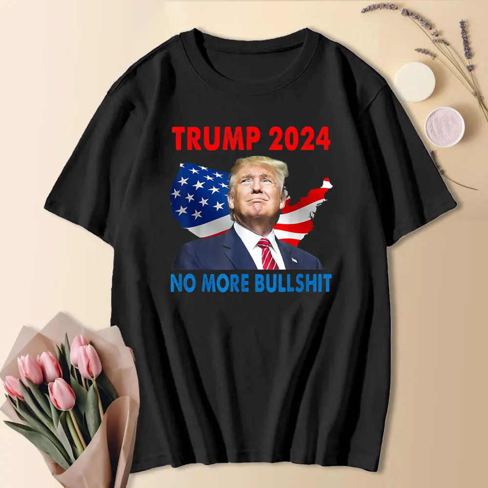 No More Bullshit T-Shirt Trump Cotton Shirt Funny Political Gift Trump Political Men's Graphic T-Shirt Short sleeve