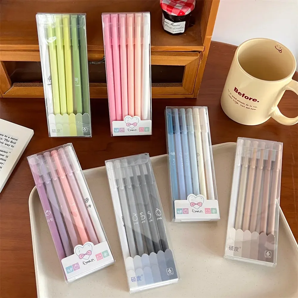 

6pcs Gradient Morandi Color Gel Pens 0.5mm Black Ink Student Writing Pen Stationery School Supplies