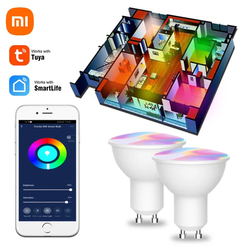 Xiaomi GU10 WiFi Smart LED Light Bulb RGB W+C Dimmable Lamps EWelink APP Control Spotlight Bulb Works With Alexa Google Alice