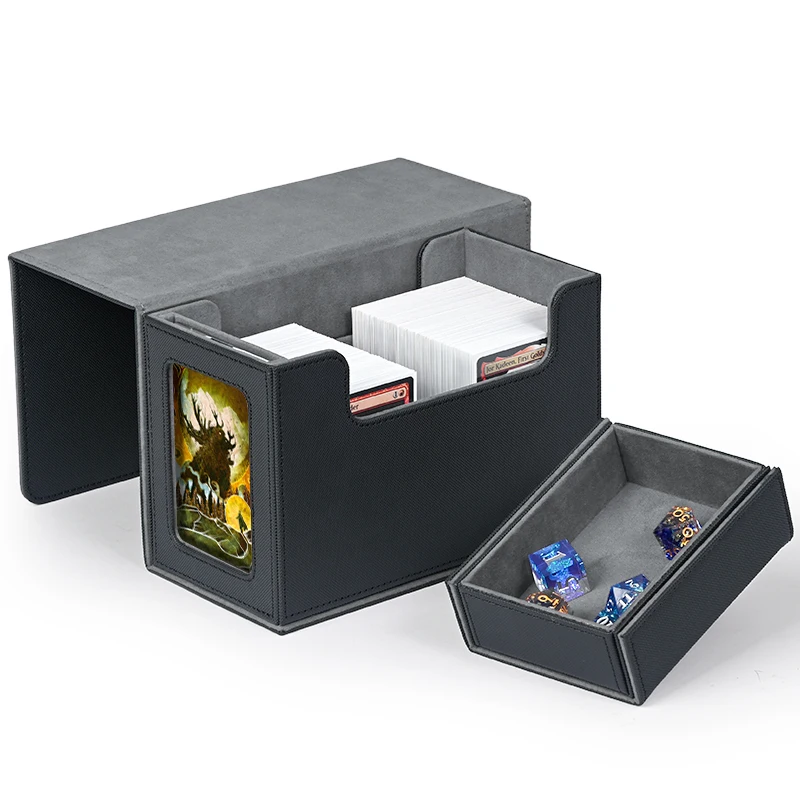 Card Deck Box with Display Window,MTG Deck Box with Dice Tray For 200 Double-Sleeved Cards, Fits for TCG CCG Magic Cards