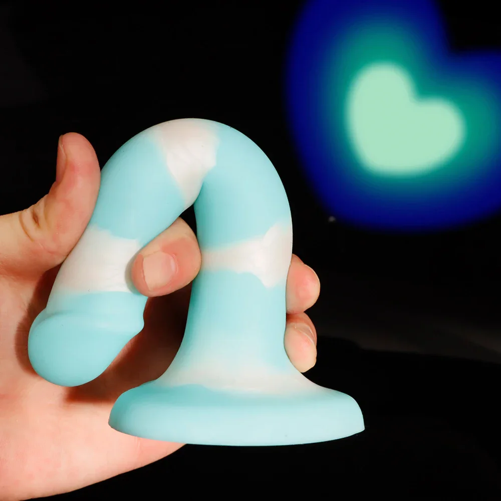 Long Blue-White Color Heart Shape Realistic Eggless Silicone Dildo Simulated Cute Fake Penis Soft Smooth Butt Plug Adult Sex Toy