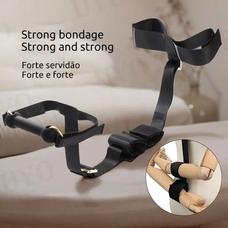 BDSM Bondage Couple Sex Slave Games Hand and Foot Restraint Mouth Plug Adjustable Size Fixed Strap