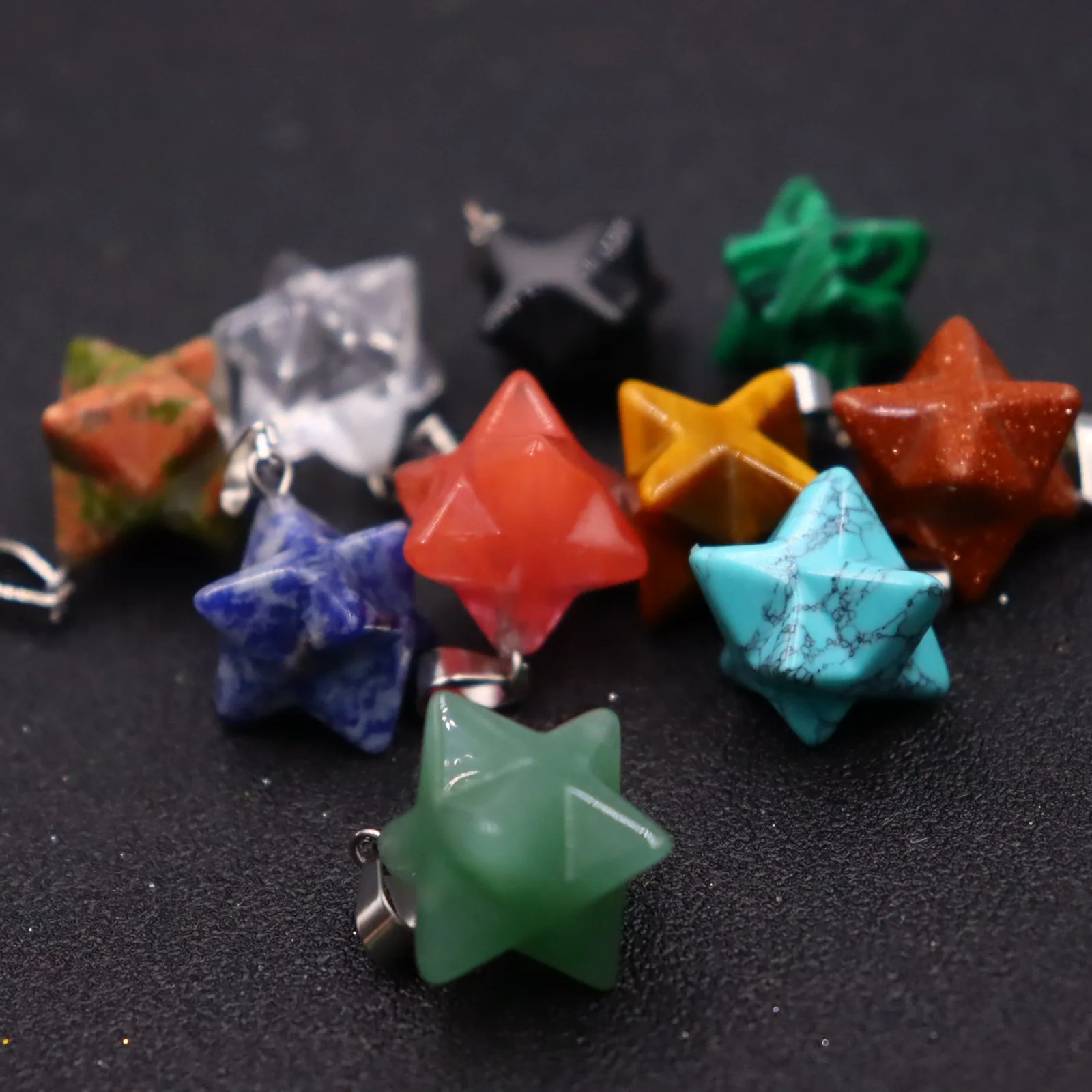 Natural Mineral Crystal Merkaba Pendant Pendulum Colorful Yoga Chain 3D Three-dimensional Hexagram Pendul For Women Men Gift