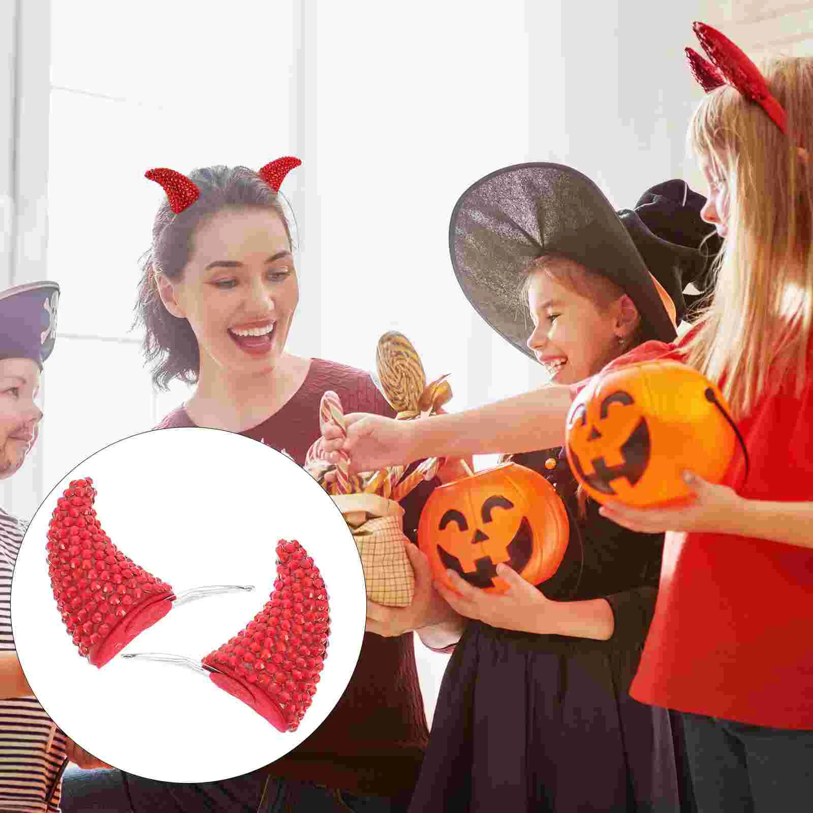 

4 Pcs Rhinestones Halloween Hair Clips Man Red Headband Horn Party Accessories