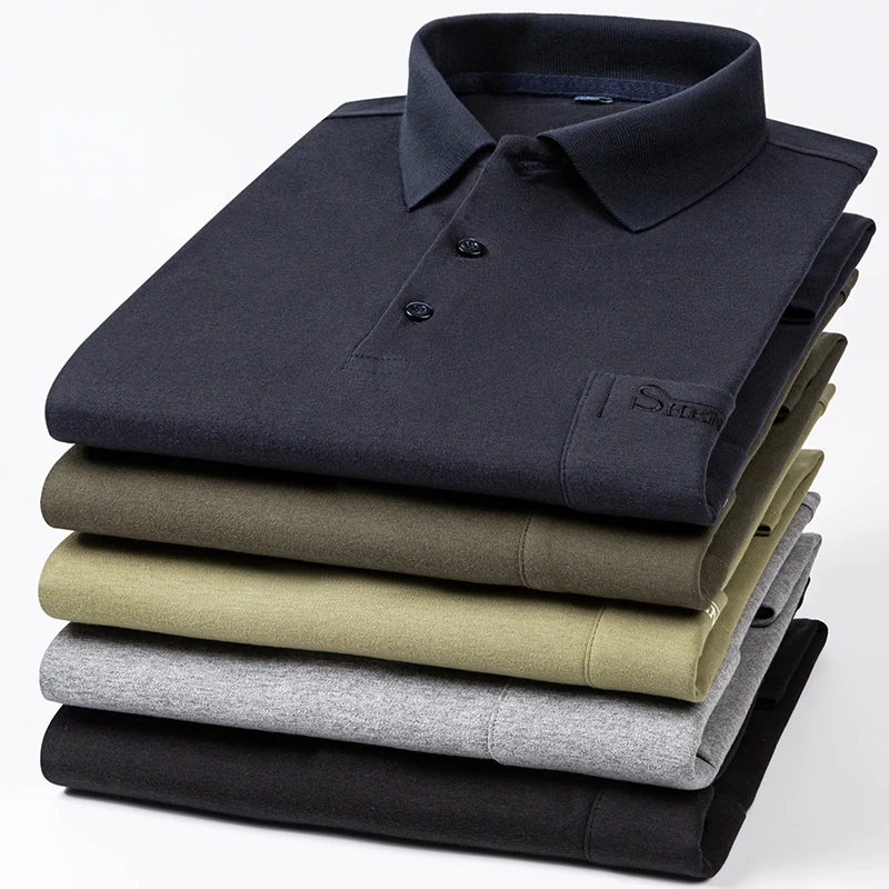 Fashion korean popular polos 100%cotton long-sleeve shirts for men slim fit casual plain shirt