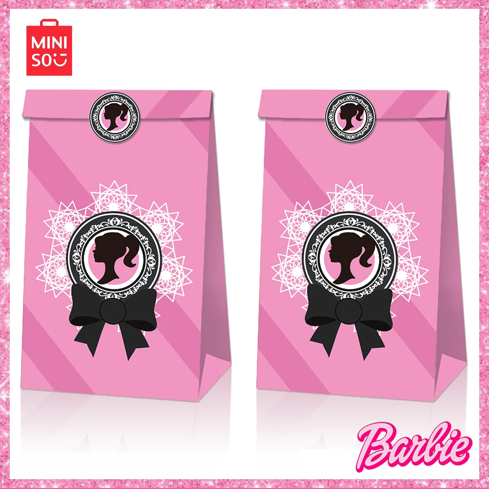 Miniso Barbie New Pink Aesthetic Girls Boys Valentine's Day Eve Party Candy Kraft Paper Bags Portable Birthday Present Packaging