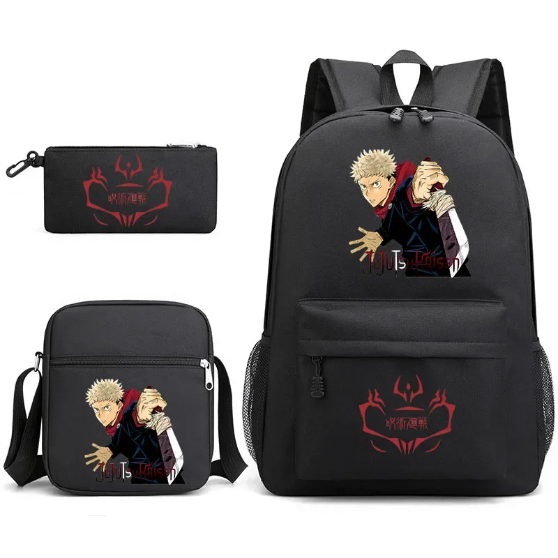 Jujutsu Kaisen Children's Backpack 3pcs/set Itadori Yuji Printed Student School Bag Shoulder Bag Pencil Bag Set