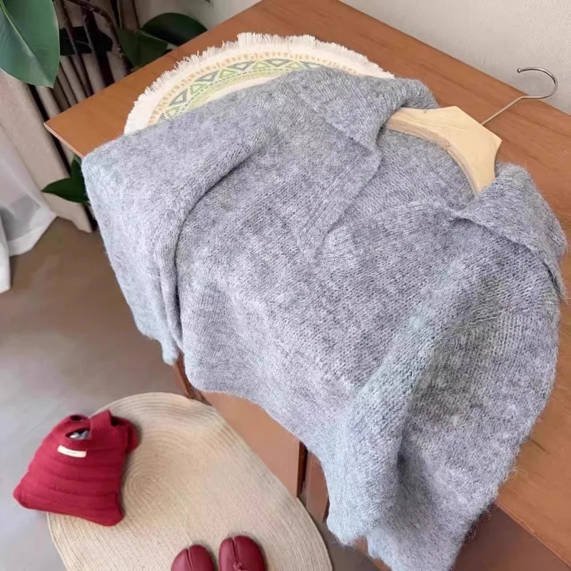 Pullover donna morbido autunno inverno vestibilità ampia stile pigro colletto rovesciato slouchy solido moda coreana classico delicato ed elegante