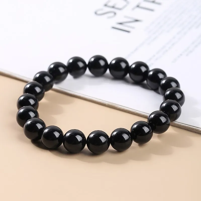 JD Natural Stone 7A Black Tourmaline Bead Bracelets Women Healing Crystals Chakra Yoga Meditation Jewelry Schorl Strand Bangles view 2