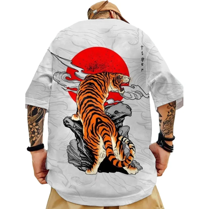 Fashion Japanese Samurai Printed Men\'s Trendy T-shirts Summer O-Neck Short Sleeve Loose Tee Shirts Streetwear Hip Hop Tops 3XL