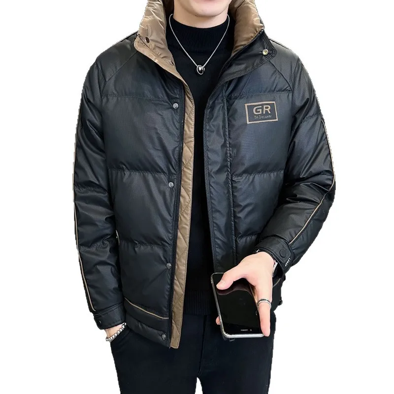 جديد الرجال أسفل سترة الشتاء موضة المرقعة الوقوف طوق سميكة الأبيض بطة أسفل المعاطف الدافئة رجل سترة منفوخة للرجل JK-128 #5