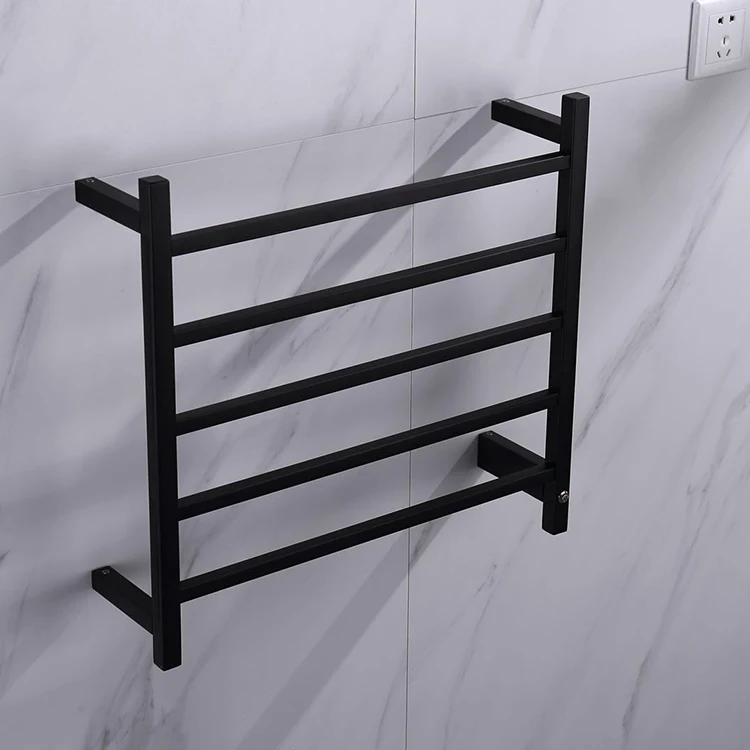 WANFAN 9007 Contemporary Heating Towel Rack With Storage Holder SUS304 Black Electric Towel Rack