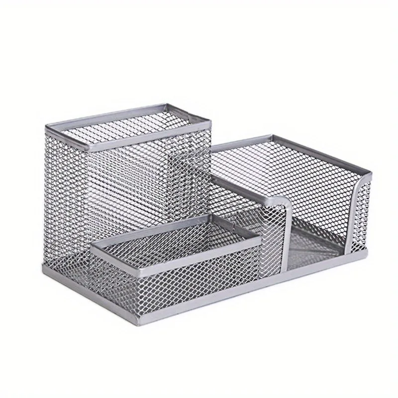 1Pc Multifunctional Metal Iron Mesh Pen Holder Three Four Compartment Desktop Organizer for Students Office Stationery Storage